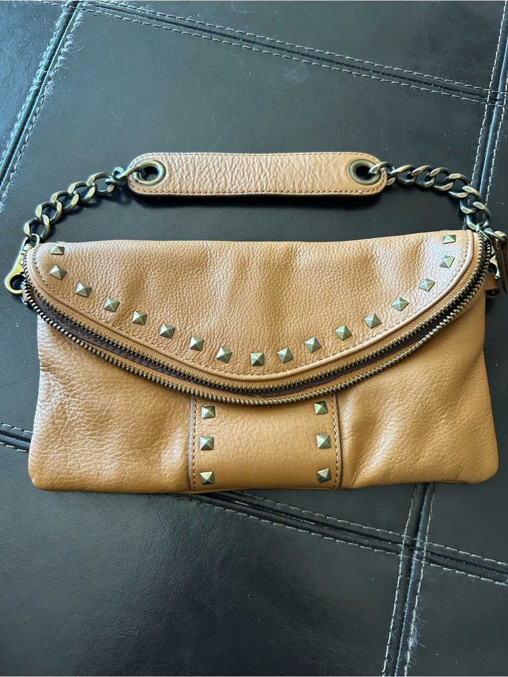 BCBGMaxAzria Studded Tan Leather Shoulder Bag / Clutch